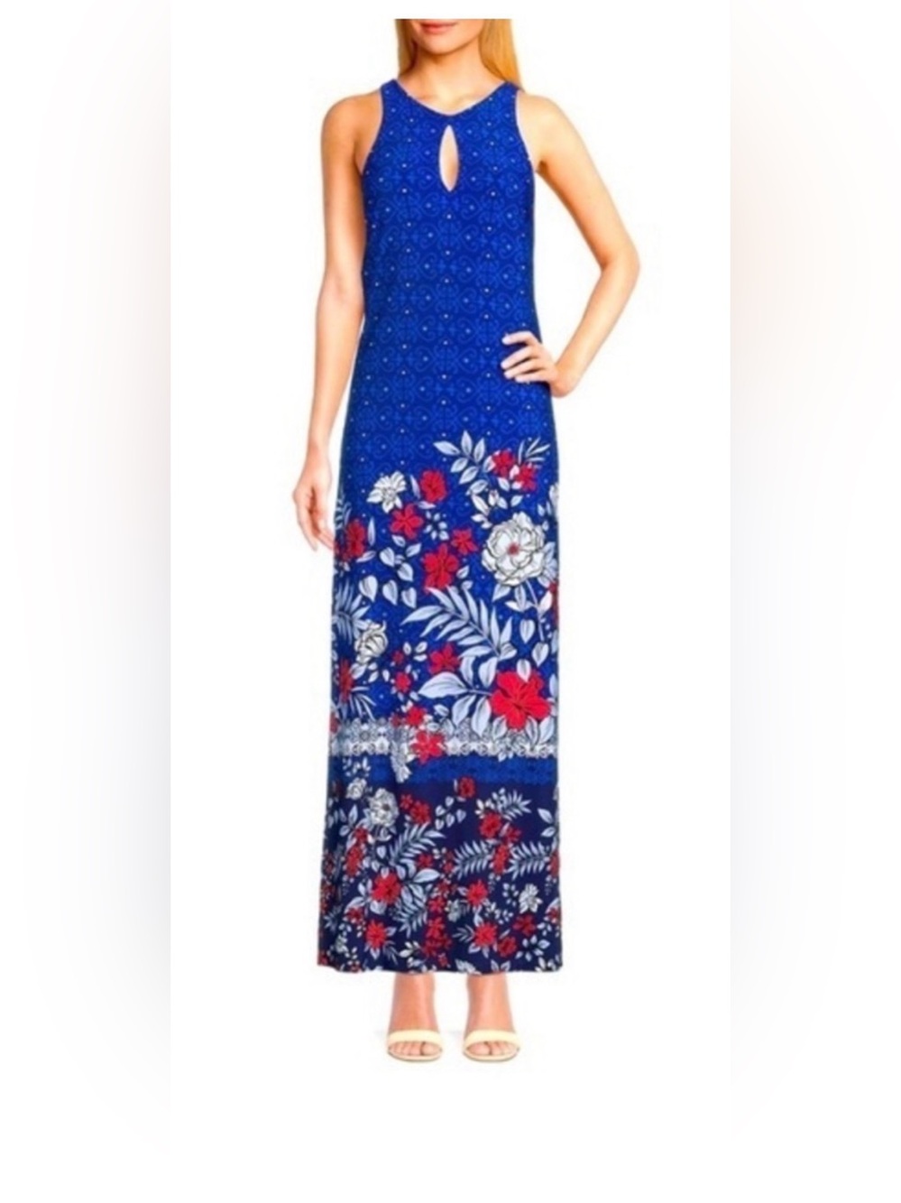 ✨Tommy Bahama Geo Garden Print Matte Jersey High Keyhole Jewel Neck Maxi Dress✨